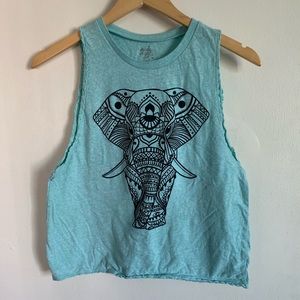 Teal mandala elephant heathered muscle tee size M